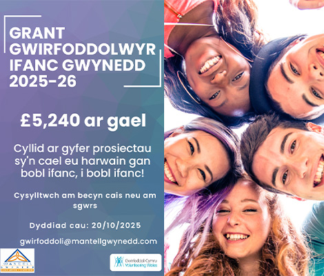 Poster Grant Gwirfoddolwyr Ifanc Gwynedd 2025-26
